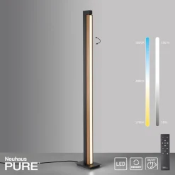 PURE Gulvlamper|Gulvlamper > LED-gulvlampe Lines, sort, træ, fjernbetjening, 140 cm