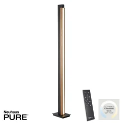 PURE Gulvlamper|Gulvlamper > LED-gulvlampe Lines, sort, træ, fjernbetjening, 140 cm