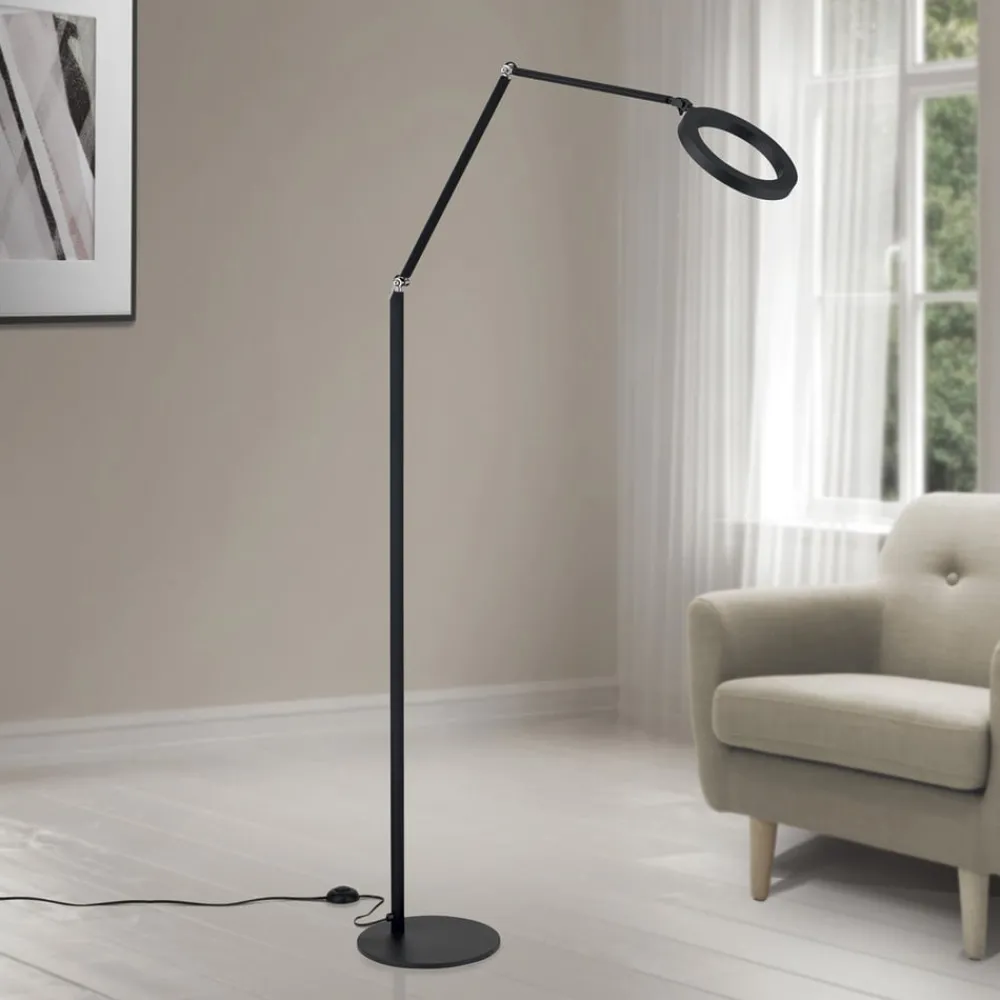 Gulvlamper|Gulvlamper ^ ORION LED-gulvlampe Ringo, sort, metal, justerbar, dæmpbar