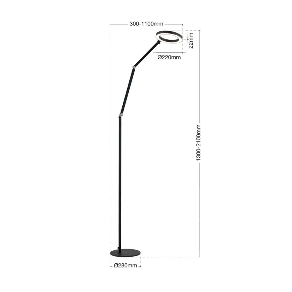 Gulvlamper|Gulvlamper ^ ORION LED-gulvlampe Ringo, sort, metal, justerbar, dæmpbar