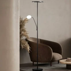 Gulvlamper ^ FISCHER & HONSEL LED-gulvlampe Sorento, sandfarvet, højde 182 cm, læselampe