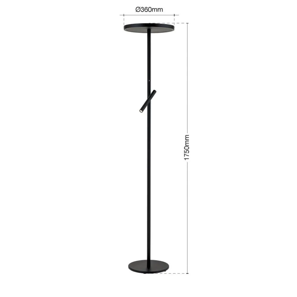 ORION Gulvlamper > LED-gulvlampe Teide, sort, metal, læselampe, dæmper