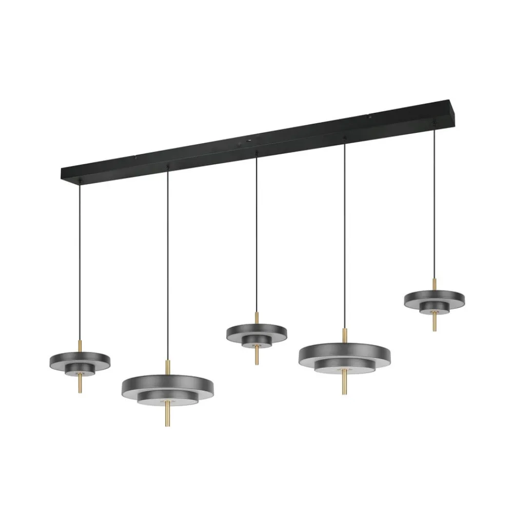 Pendellamper ^ Trio Lighting LED-hængelampe Keaton, sort/guldfarvet 140 cm CCT, 5 lyskilder