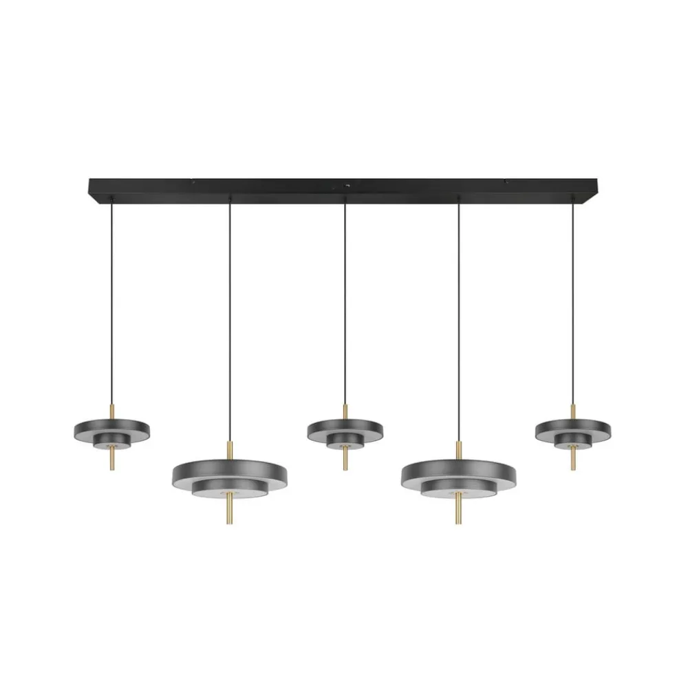 Pendellamper ^ Trio Lighting LED-hængelampe Keaton, sort/guldfarvet 140 cm CCT, 5 lyskilder
