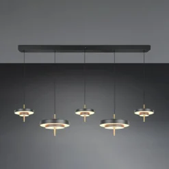 Pendellamper ^ Trio Lighting LED-hængelampe Keaton, sort/guldfarvet 140 cm CCT, 5 lyskilder