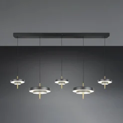 Pendellamper ^ Trio Lighting LED-hængelampe Keaton, sort/guldfarvet 140 cm CCT, 5 lyskilder