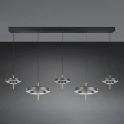 Pendellamper ^ Trio Lighting LED-hængelampe Keaton, sort/guldfarvet 140 cm CCT, 5 lyskilder