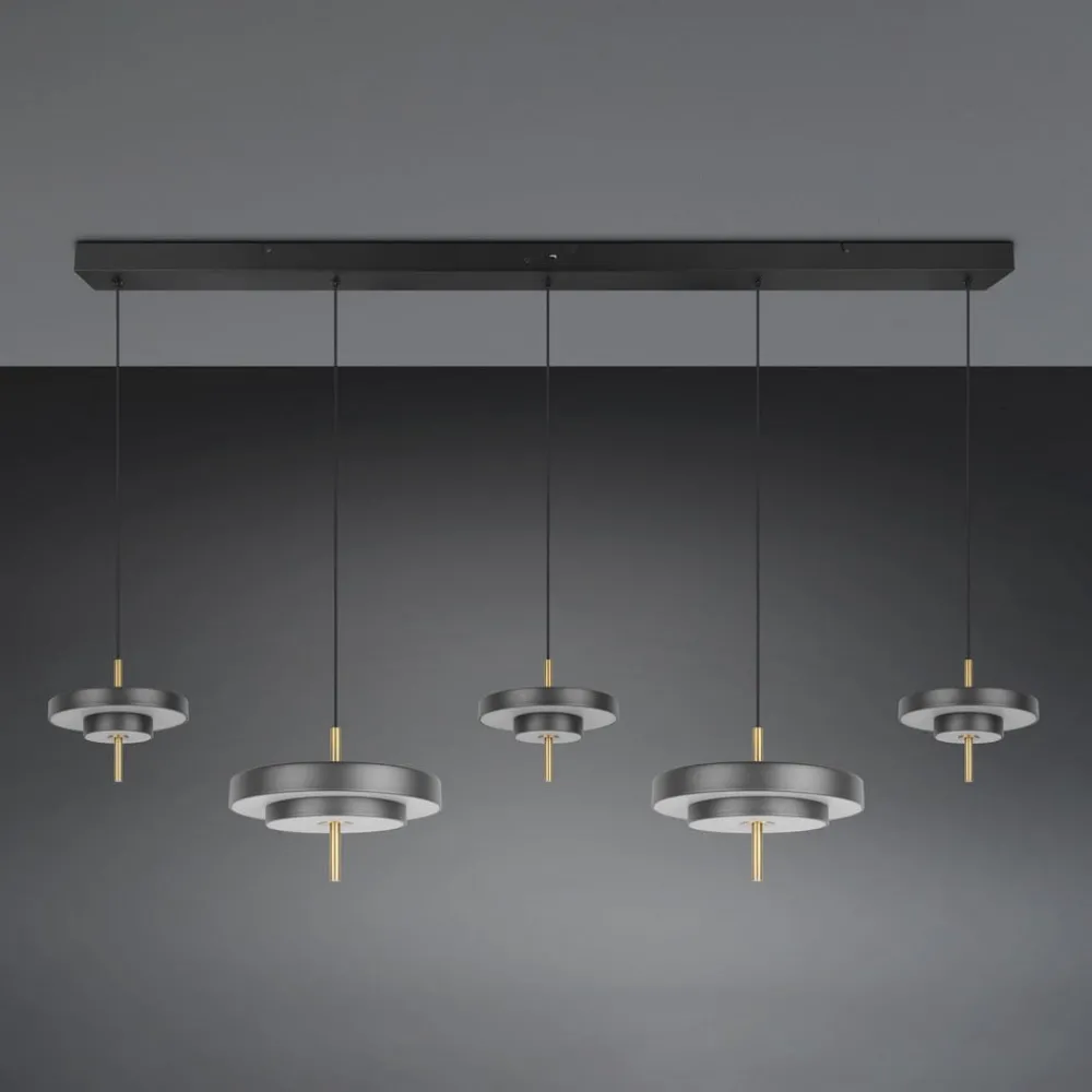 Pendellamper ^ Trio Lighting LED-hængelampe Keaton, sort/guldfarvet 140 cm CCT, 5 lyskilder