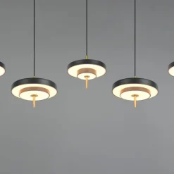 Pendellamper ^ Trio Lighting LED-hængelampe Keaton, sort/guldfarvet 140 cm CCT, 5 lyskilder