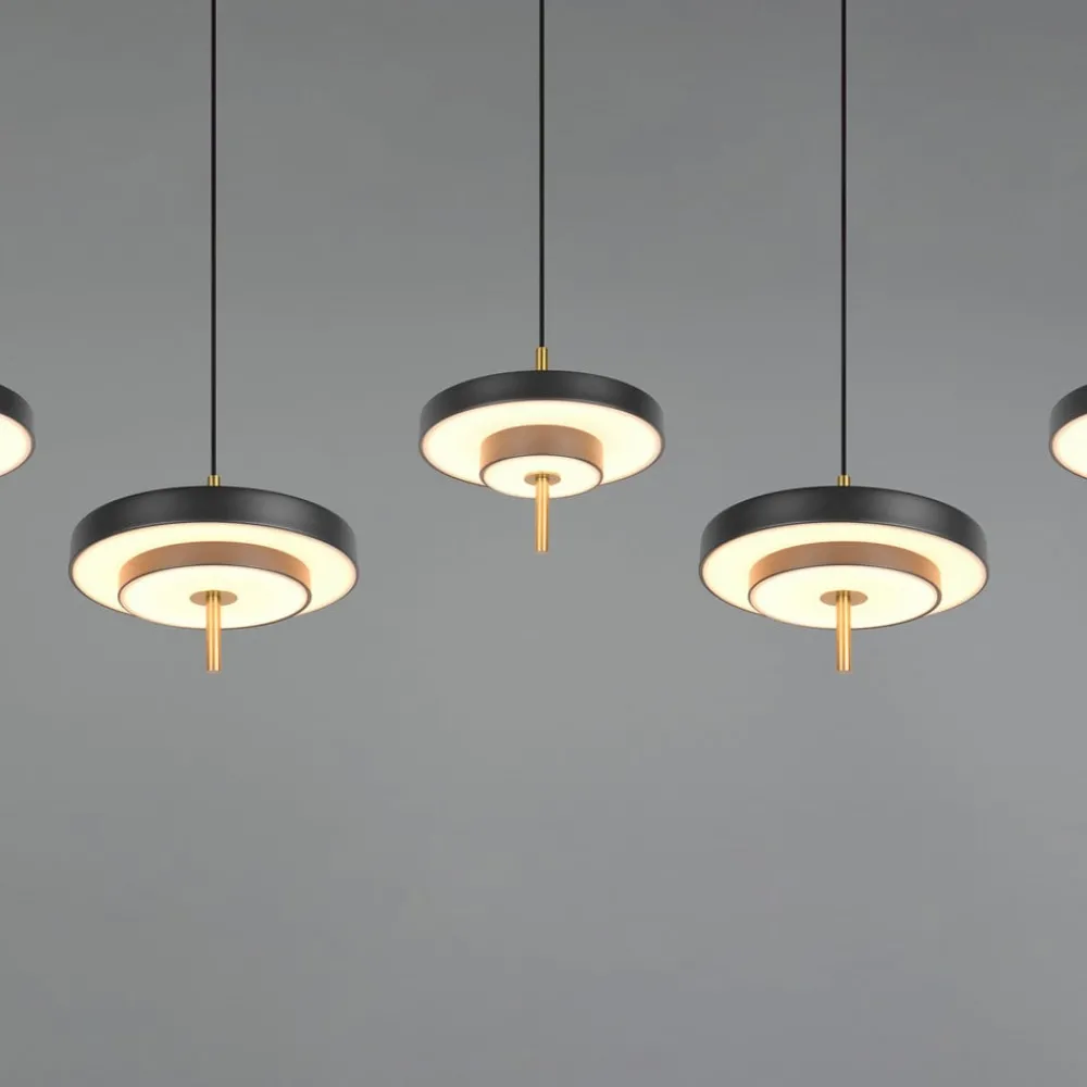 Pendellamper ^ Trio Lighting LED-hængelampe Keaton, sort/guldfarvet 140 cm CCT, 5 lyskilder