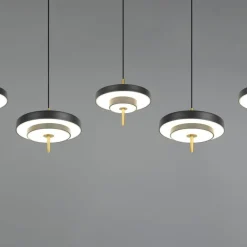 Pendellamper ^ Trio Lighting LED-hængelampe Keaton, sort/guldfarvet 140 cm CCT, 5 lyskilder