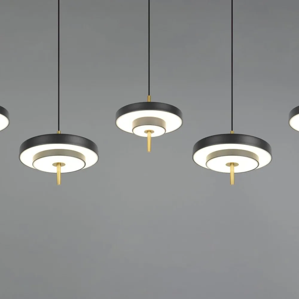 Pendellamper ^ Trio Lighting LED-hængelampe Keaton, sort/guldfarvet 140 cm CCT, 5 lyskilder