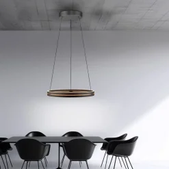 PURE Pendellamper > LED-hængelampe E-Loop, eg/sort perle, Ø 70 cm aluminium, CCT