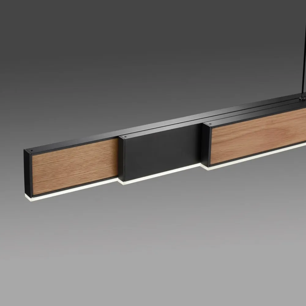 Pendellamper ^ PURE LED-hængelampe Moto-Rise, eg/sort perle, aluminium, CCT