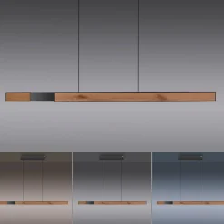 Pendellamper ^ PURE LED-hængelampe Moto-Rise, eg/sort perle, aluminium, CCT
