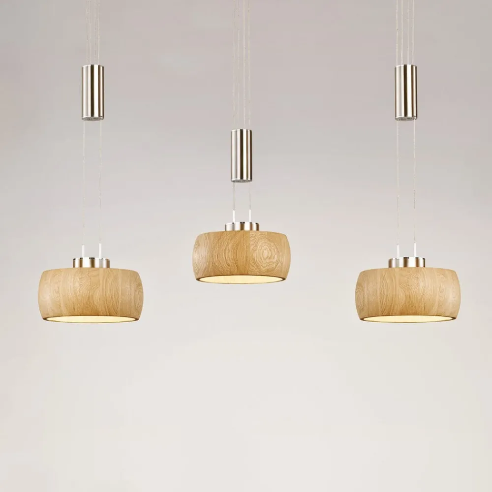 FISCHER & HONSEL Pendellamper > LED-hængelampe Shine-Wood, eg/nikkel, længde 100 cm 3 lyskilder.