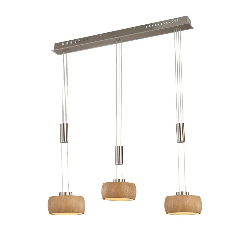 FISCHER & HONSEL Pendellamper > LED-hængelampe Shine-Wood, eg/nikkel, længde 100 cm 3 lyskilder.