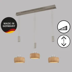 FISCHER & HONSEL Pendellamper > LED-hængelampe Shine-Wood, eg/nikkel, længde 100 cm 3 lyskilder.