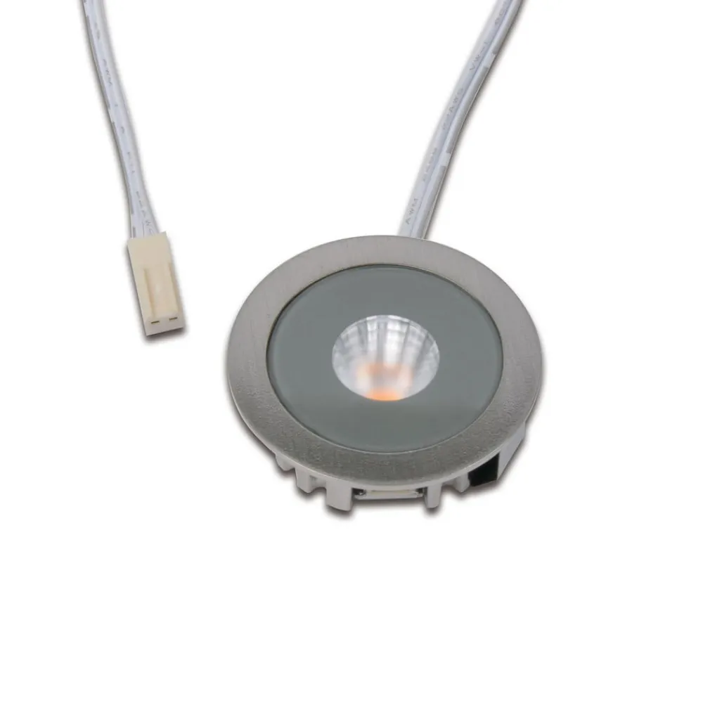 Underskabsbelysning ^ Hera LED-indbygget møbelspot AR 35, 3.000 K Ø 4 cm stål aluminium 24 V