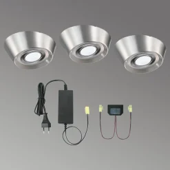 Underskabsbelysning ^ Evotec LED-indbygningslampe PAL CF, 12 cm Ø i sæt af 3