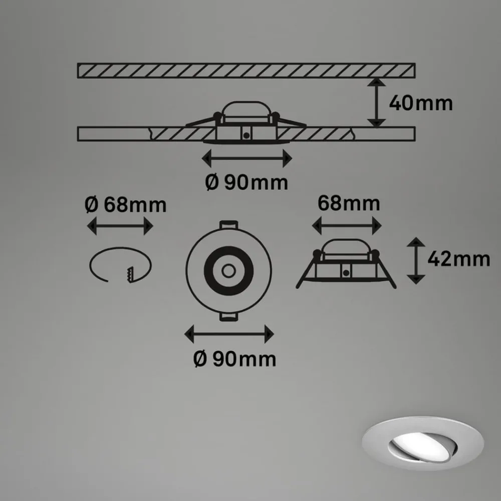 Loftlamper ^ Briloner LED-indbygningsspot 7597 3 IP65 4.000 K krom mat