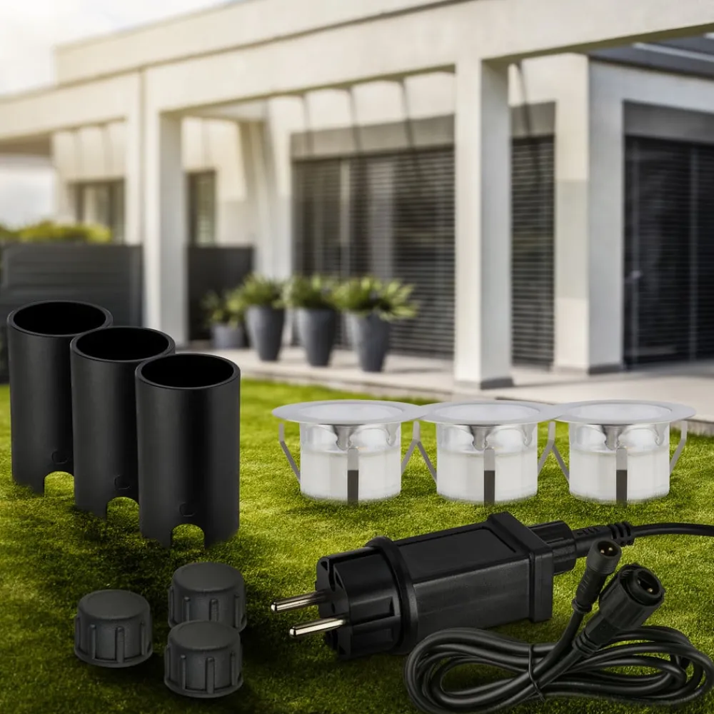 Nedgravet Udebelysning|Udendørs Spot ^ Briloner LED-indbygningsspot 3916032 IP67 12 V 3-delt startsæt Ø 4,5 cm potte
