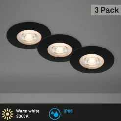 Loftlamper|Indbygningsspots ^ Briloner LED-indbygningsspot Kulana sort sæt af 3 IP65