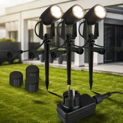 Briloner Udendørs Spot > LED jordspydspot 3927035 12 V startsæt med 3, sort Ø 4 cm