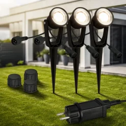 Briloner Udendørs Spot > LED jordspydsspot 3918035 12V startsæt med 3, sort, Ø 5 cm