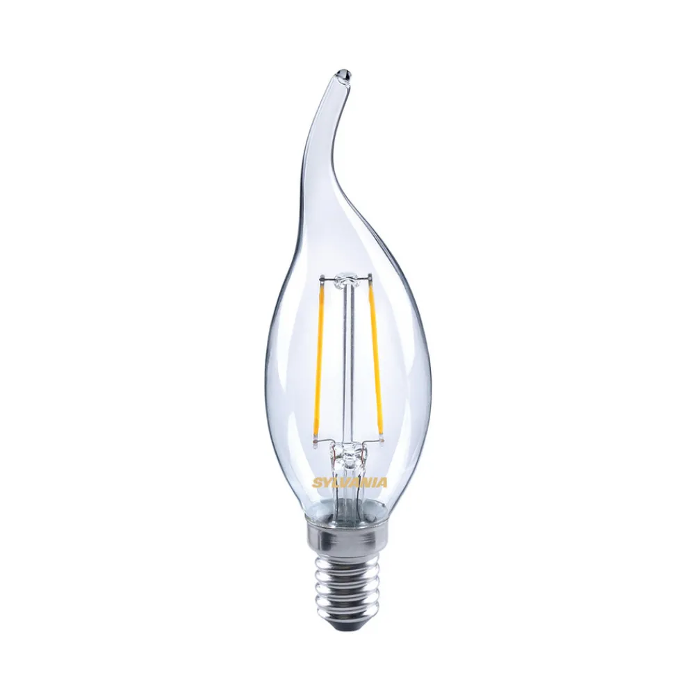 Filament Pære|Led Pærer ^ Sylvania LED-kertepære E14 ToLEDo 2,5W 827 klar, vindstødpære