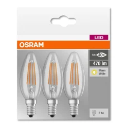 OSRAM Filament Pære|Led Pærer > LED-kertepære E14 4 W filament 2.700K 3 stk
