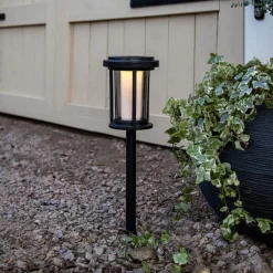 STAR TRADING Solcellelamper > LED-lampe med jordspyd Alippa, sort, højde 44 cm metal