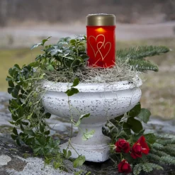 STAR TRADING Dekorationsbelysning|Solcellelamper > LED-lampe med jordspyd Hearty, rød/guld, 12 cm plast