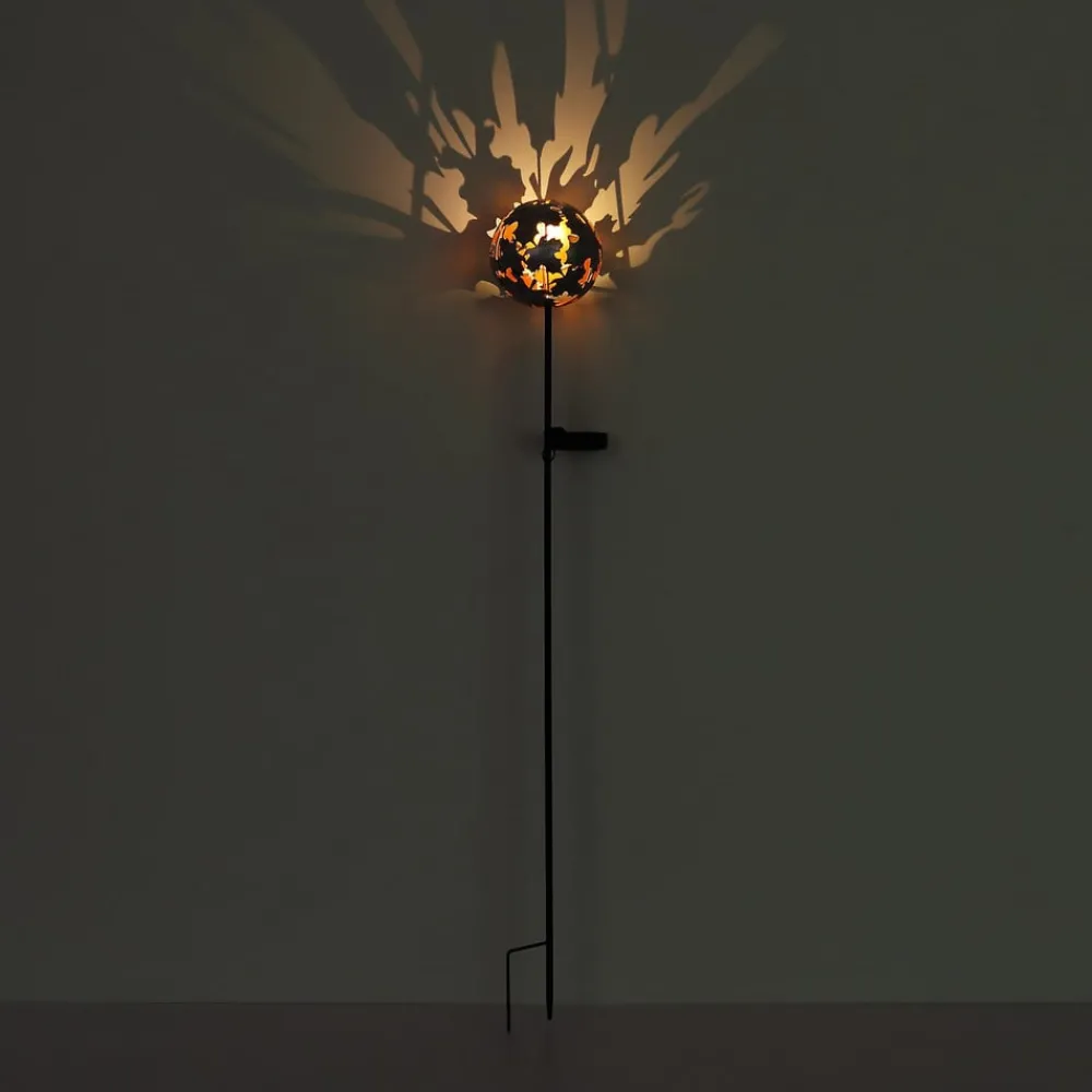 Dekorationsbelysning|Solcellelamper ^ Globo LED-lampe med jordspyd 36747, kugle, rustbrun, metal