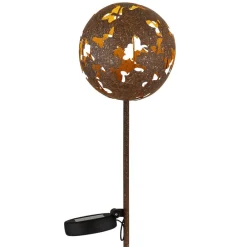 Dekorationsbelysning|Solcellelamper ^ Globo LED-lampe med jordspyd 36747, kugle, rustbrun, metal