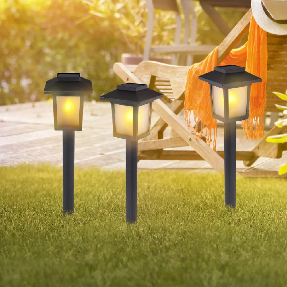 Dekorationsbelysning|Solcellelamper ^ Globo LED-lampe med jordspyd 33577-3, sort, plast, 3 stk