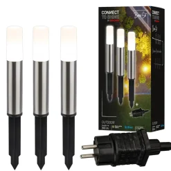 Briloner Udendørs Spot > LED-lampe med jordspyd 3925032 12V 3x-startersæt stål Ø 4 cm