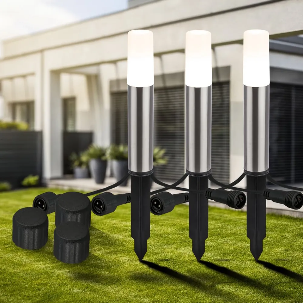 Udendørs Spot ^ Briloner LED-lampe med jordspyd 3926032 12V 3x-udvidelse Stål Ø 4cm
