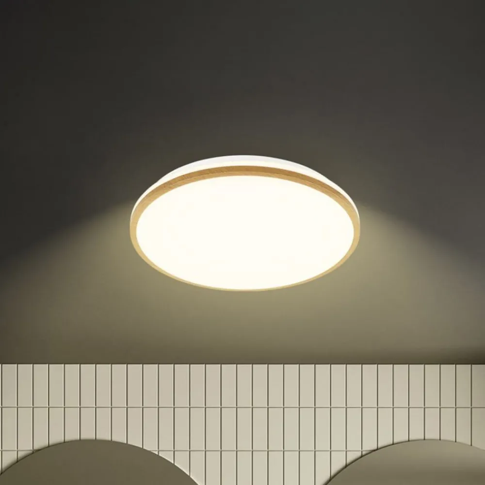 Briloner Loftlamper > LED-loftlampe Acorus, Ø 33 cm, hvid/træfarvet, IP44