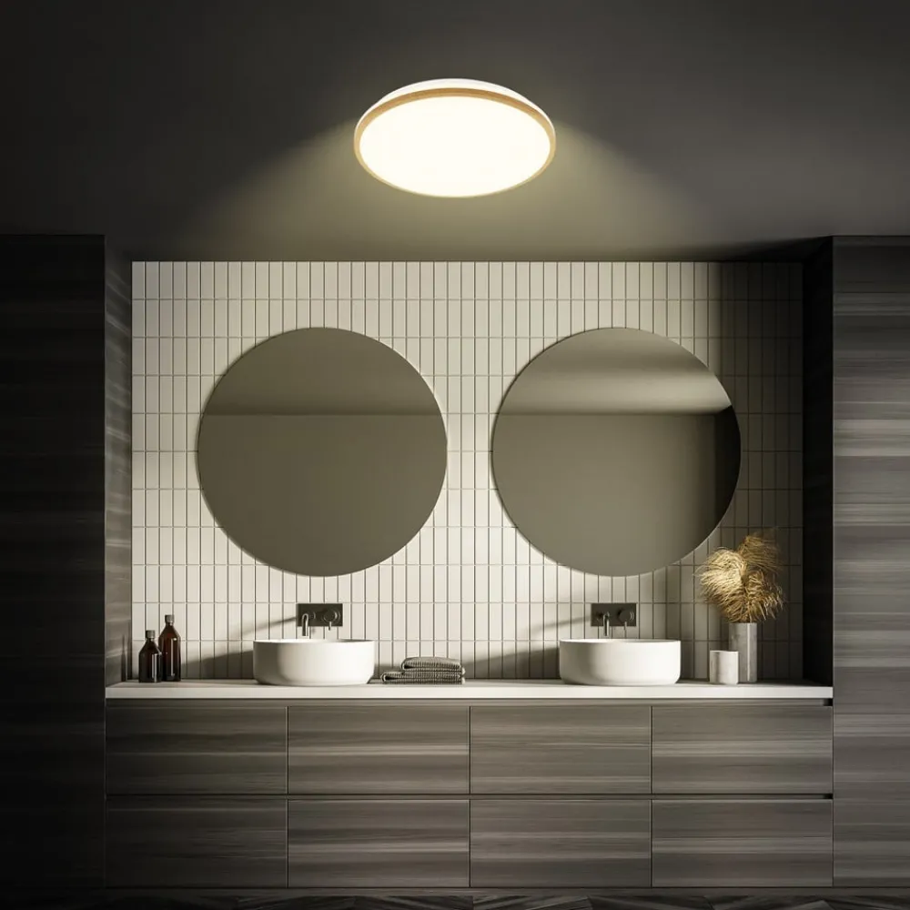 Briloner Loftlamper > LED-loftlampe Acorus, Ø 33 cm, hvid/træfarvet, IP44