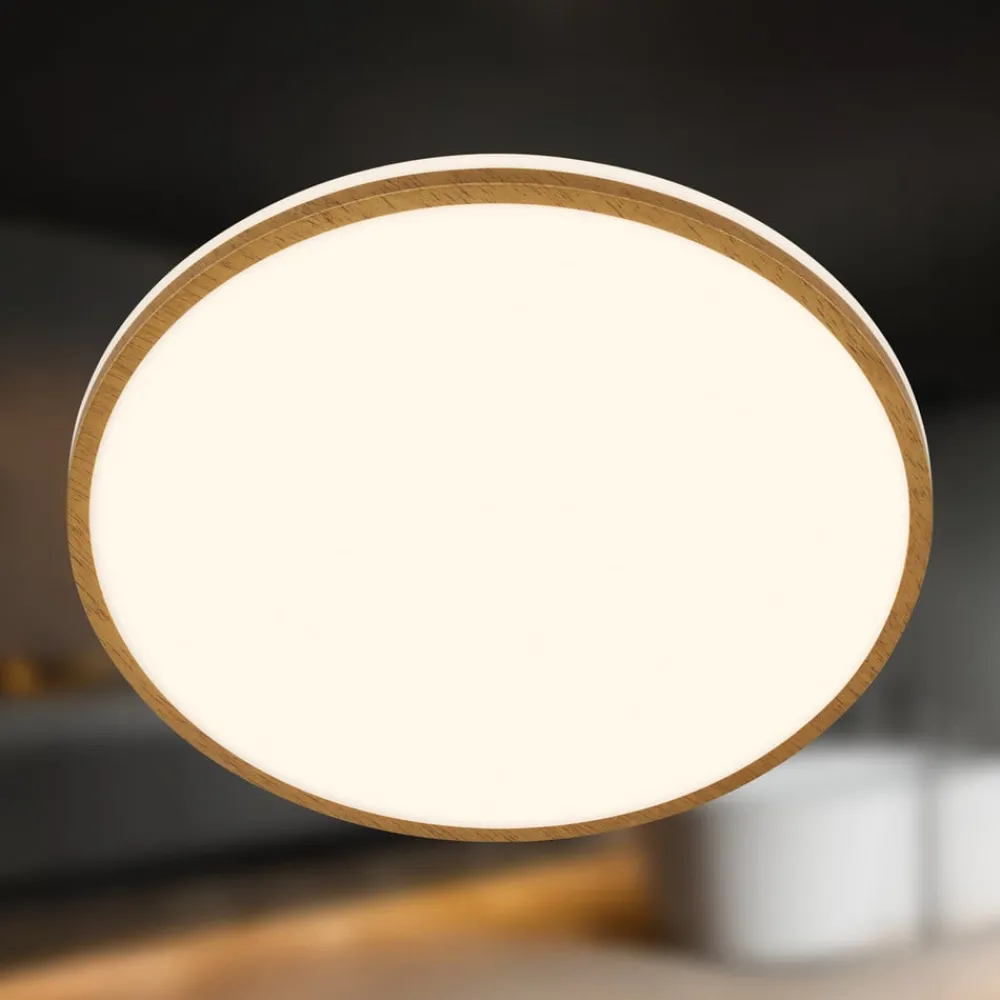 Briloner Loftlamper > LED-loftlampe Acorus, Ø 33 cm, hvid/træfarvet, IP44