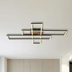 Globo Loftlamper|Loftlamper > LED-loftlampe Dakari, længde 80 cm, sort/træ, 3 lyskilder.