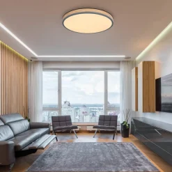 Globo Gang|Loftlamper > LED-loftlampe Doro, Ø 60 cm, mørk grafit/træ, træ, CCT