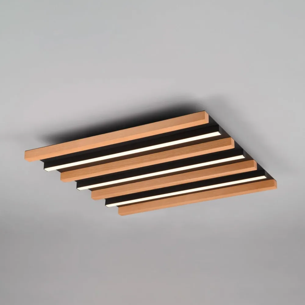 Loftlamper ^ Trio Lighting LED-loftlampe Fontana, 46 x 30 cm træ/sort træ/metal