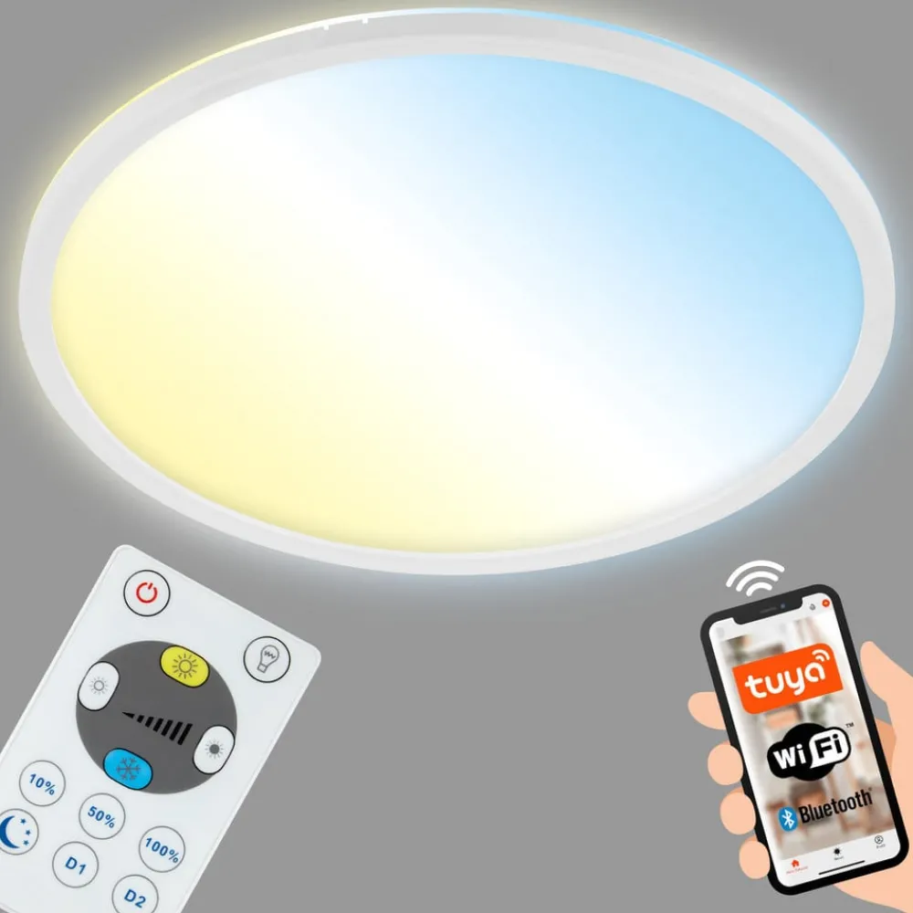 Arbejdsrum/Kontor ^ Briloner LED-loftlampe Slim S dæmpbar CCT hvid Ø 29 cm