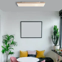 Loftlamper ^ Globo LED-loftslampe Doro, længde 80 cm, mørkt træ, træ, CCT