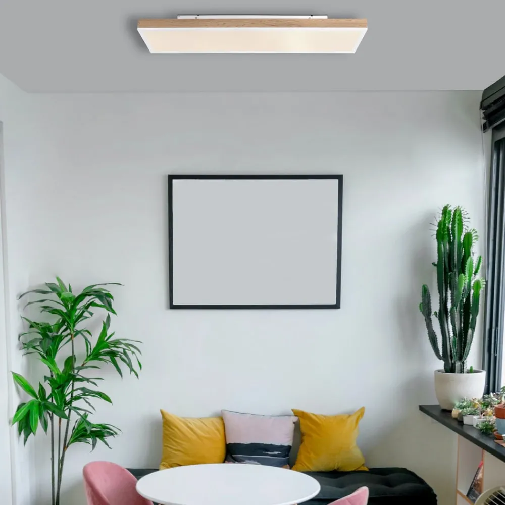 Loftlamper ^ Globo LED-loftslampe Doro, længde 80 cm, mørkt træ, træ, CCT
