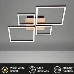 Briloner Loftlamper|Loftlamper > LED-loftslampe Frame, Step dim, 4-lys træ