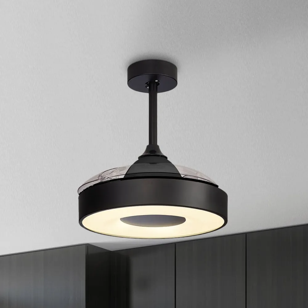 Mantra Iluminación Loftventilatorer > LED-loftventilator Coin Mini sort DC lydsvag Ø 91 cm CCT