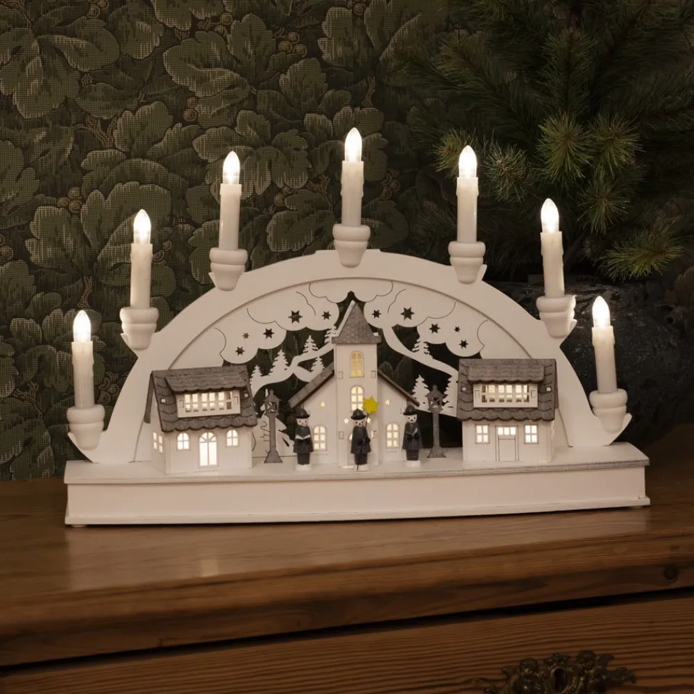 Julepynt|Vinduesdekoration ^ Konstsmide Christmas LED-lysbue, huse, hvid, 7 lyskilder